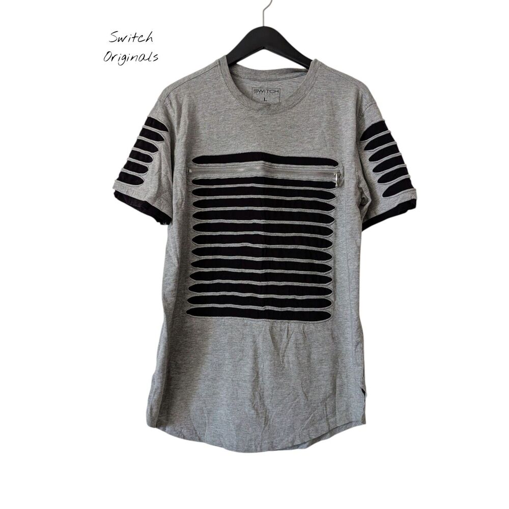 Switch Originals Cutout Zip Front T-Shirt Size L Distressed Streetwear